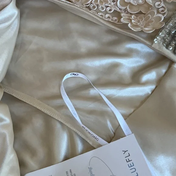 Sue Wong Strapless Champagne Floral Appliqué Cocktail Dress Women's size 12 - Picture 12 of 13